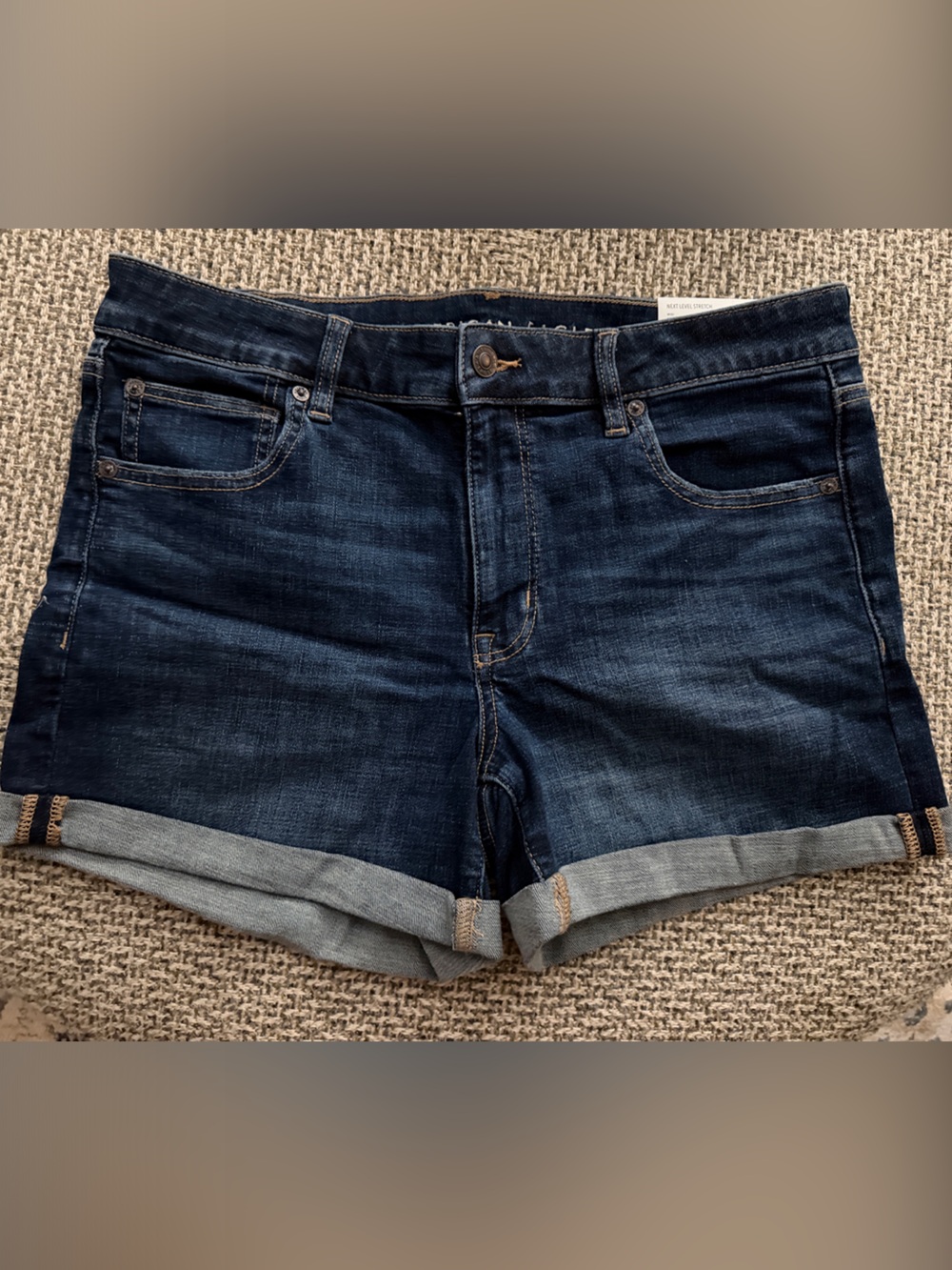 NWT AE Next Level Stretch Low Rise Midi Jean Shorts Dark Wash Size 14